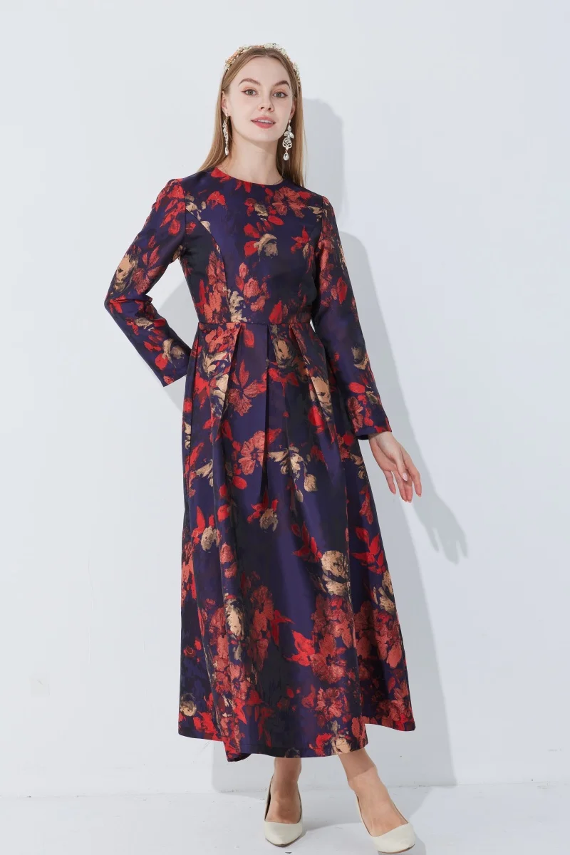 2025 Light Luxury High-End Plus Size Dress - Jacquard Round Neck Long Sleeve Tummy-Control Elegant Evening Gown - Image 4