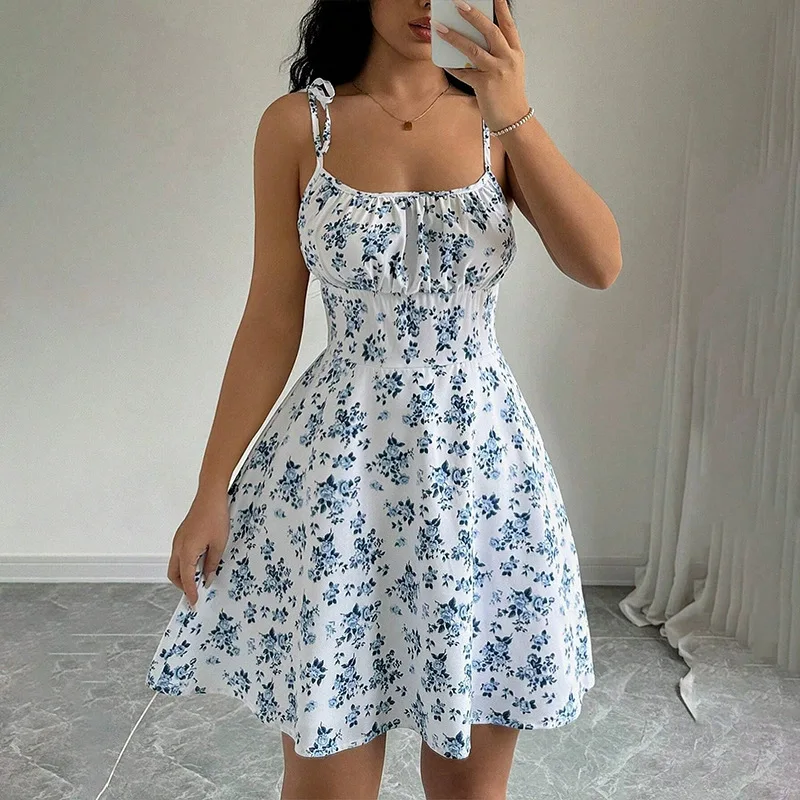 Women's Summer Floral Spaghetti Strap Beach Short Dress, Women's Dresses, Women's Clothing, Women's Clothes, Sundress, New in Dress - Image 8