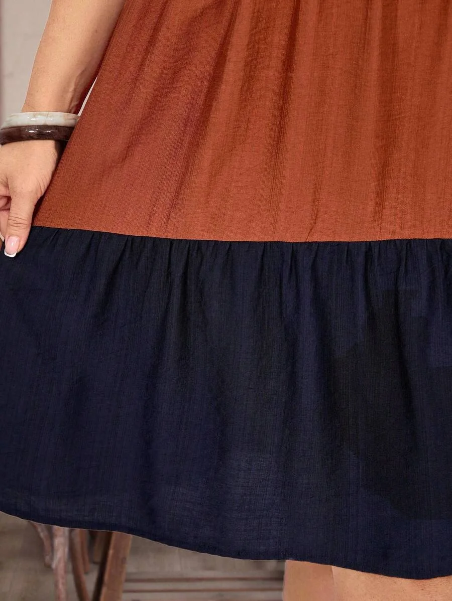 Elegant Multicolor Patchwork Plus Size Dress, European & American Fashion, Stylish Casual Wear, Perfect for All Occasions - Image 5