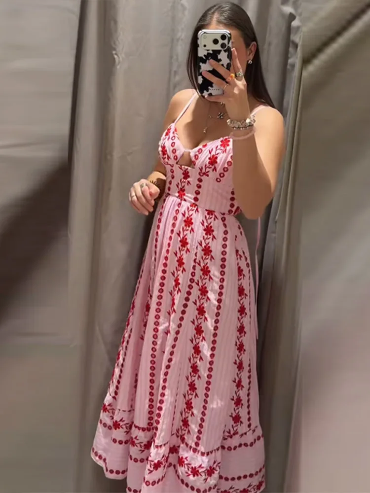 Sleeveless Women's Floral Print Maxi Dress Spaghetti Strap Sweetheart Neck Flowy Boho Vacation Dresses Summer New Cute Wear - Image 9