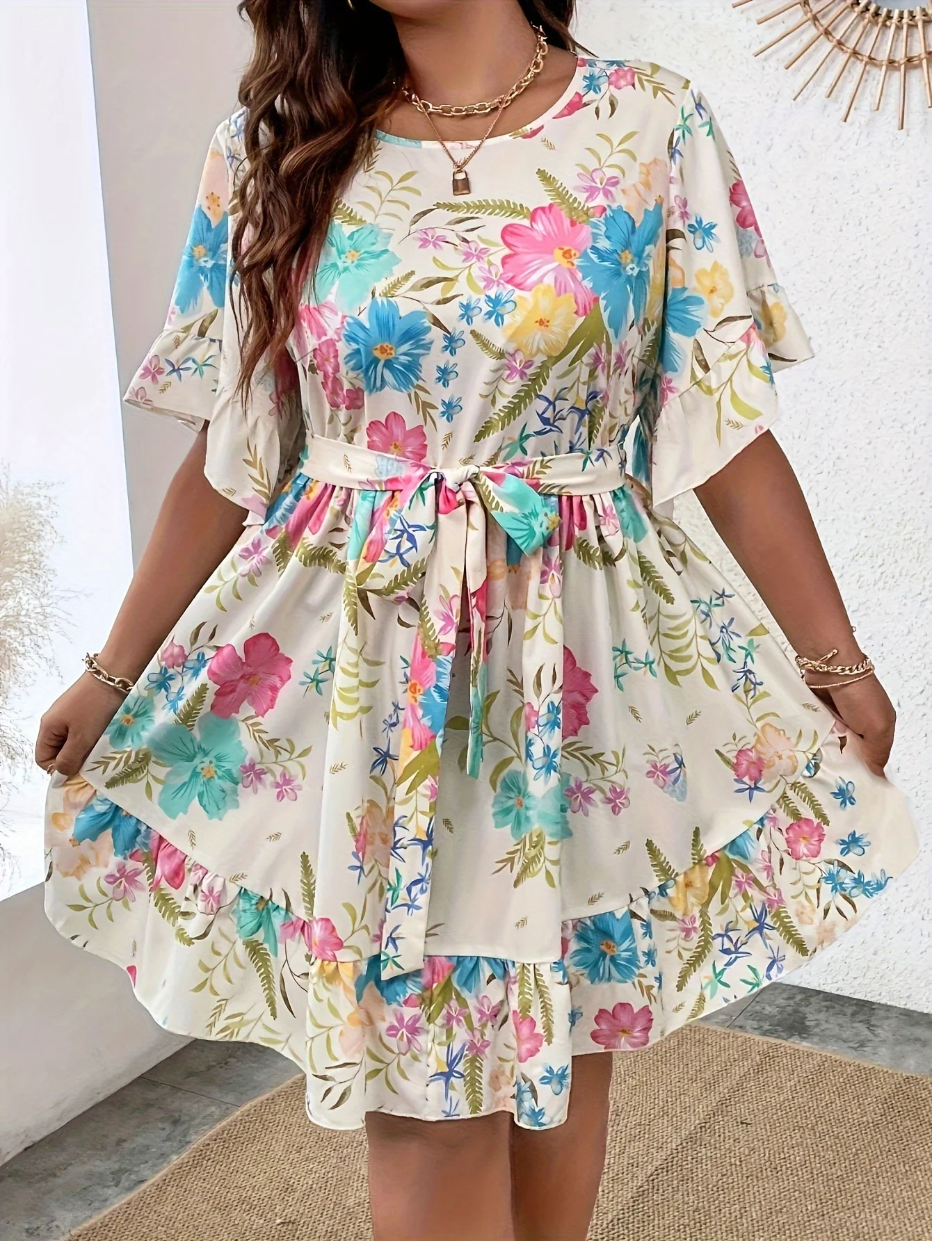 Large size fashionable printed women’s dress