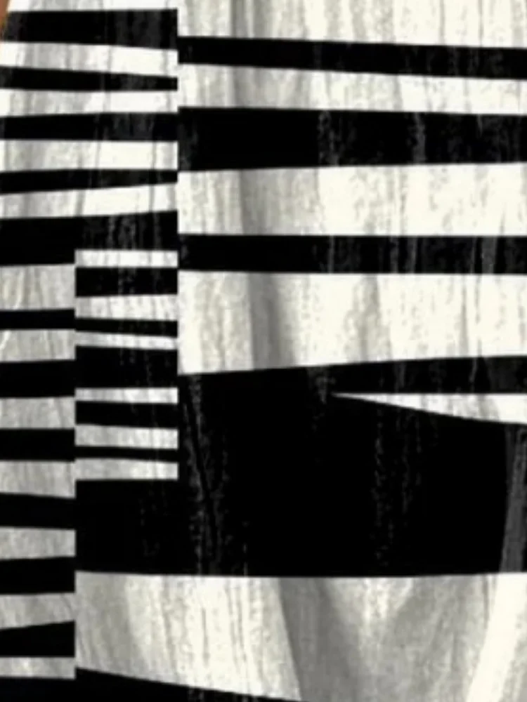 Women Plus Size Midi Robe Holiday Sexy Sleeveless Black & White Striped Printed Vest Dresses Fashion New Pockets O-neck Vestido - Image 4