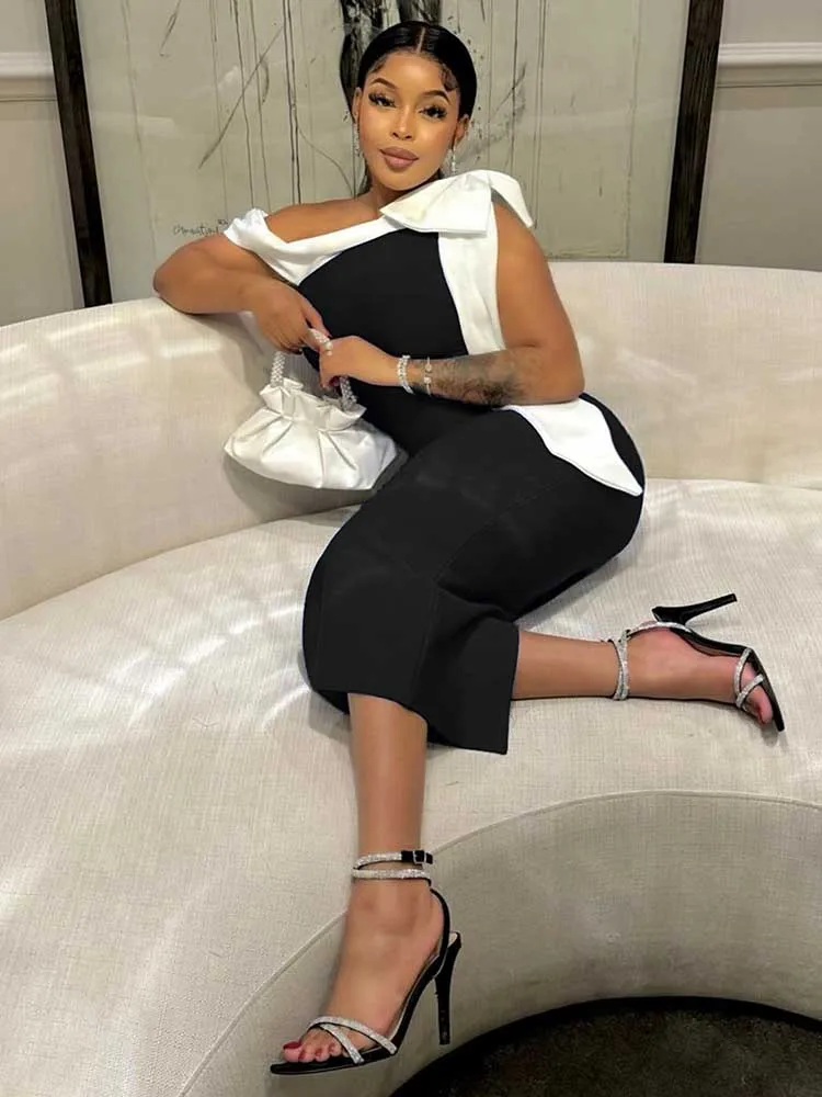 Women's Summer Beautiful Sexy Dresses Mid-length Elegant Lady Dress Highi Waist Knitted One-piece Dress - Image 3
