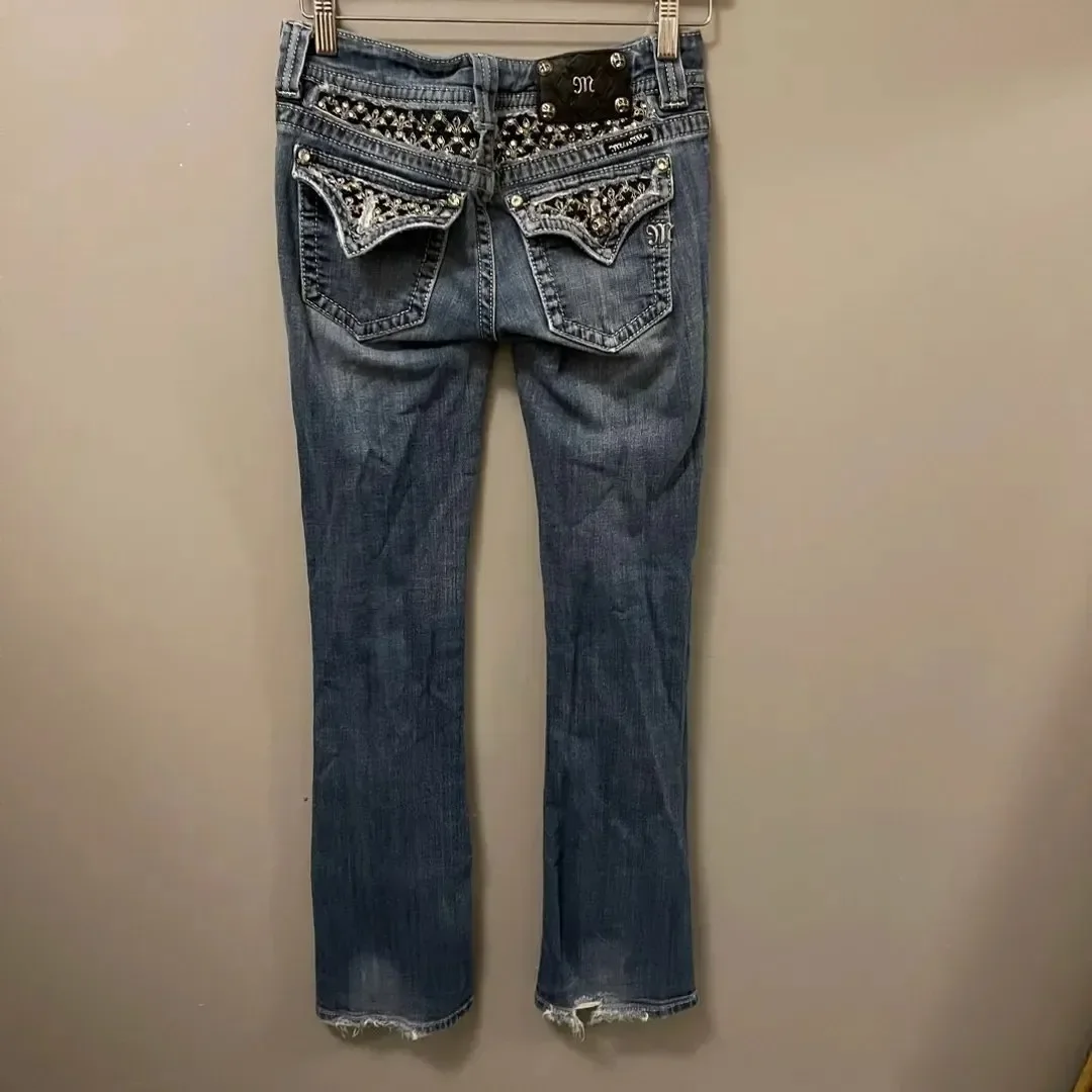 American Pocket Embroidered Sequin Jeans Harajuku Retro Blue Loose Jeans New Fashionable High Waisted Slim Fit Flared Pants - Image 3