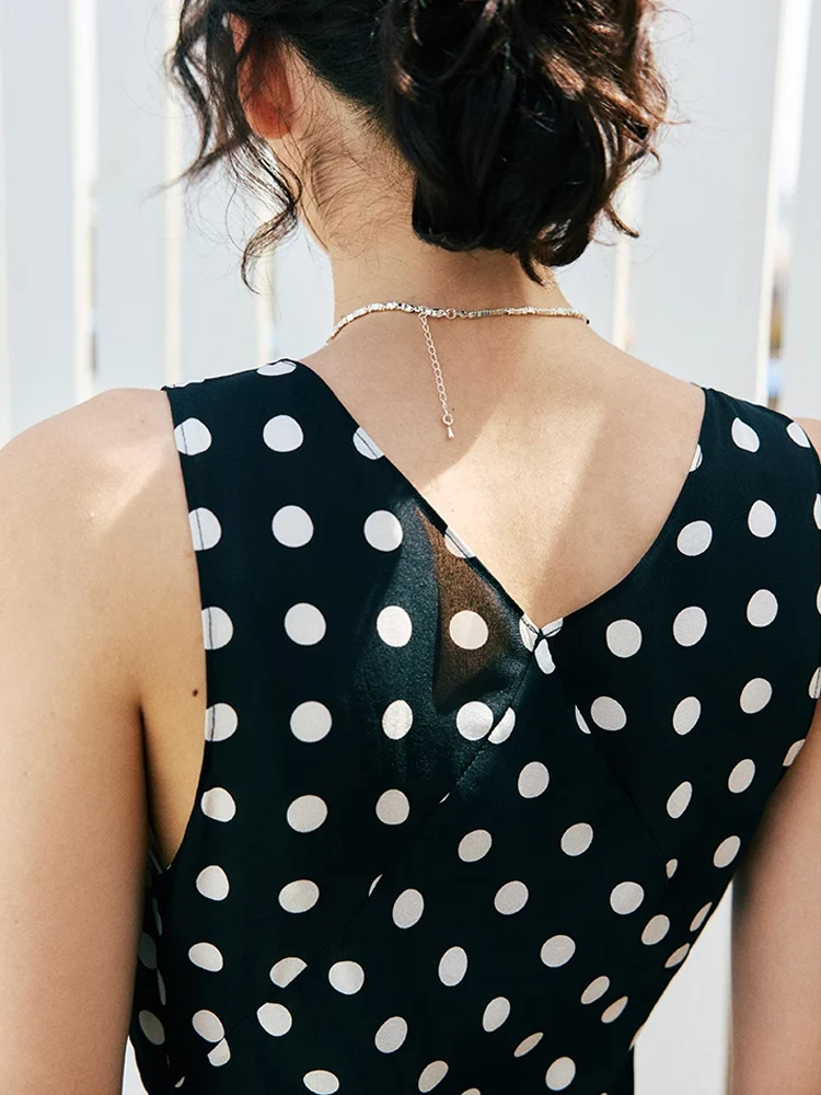 Woman Maxi Dress, 100%Real Silk, Bias cut, Dots Printed Long Dresses, 2025 Spring Summer Clothes, Black - Image 5