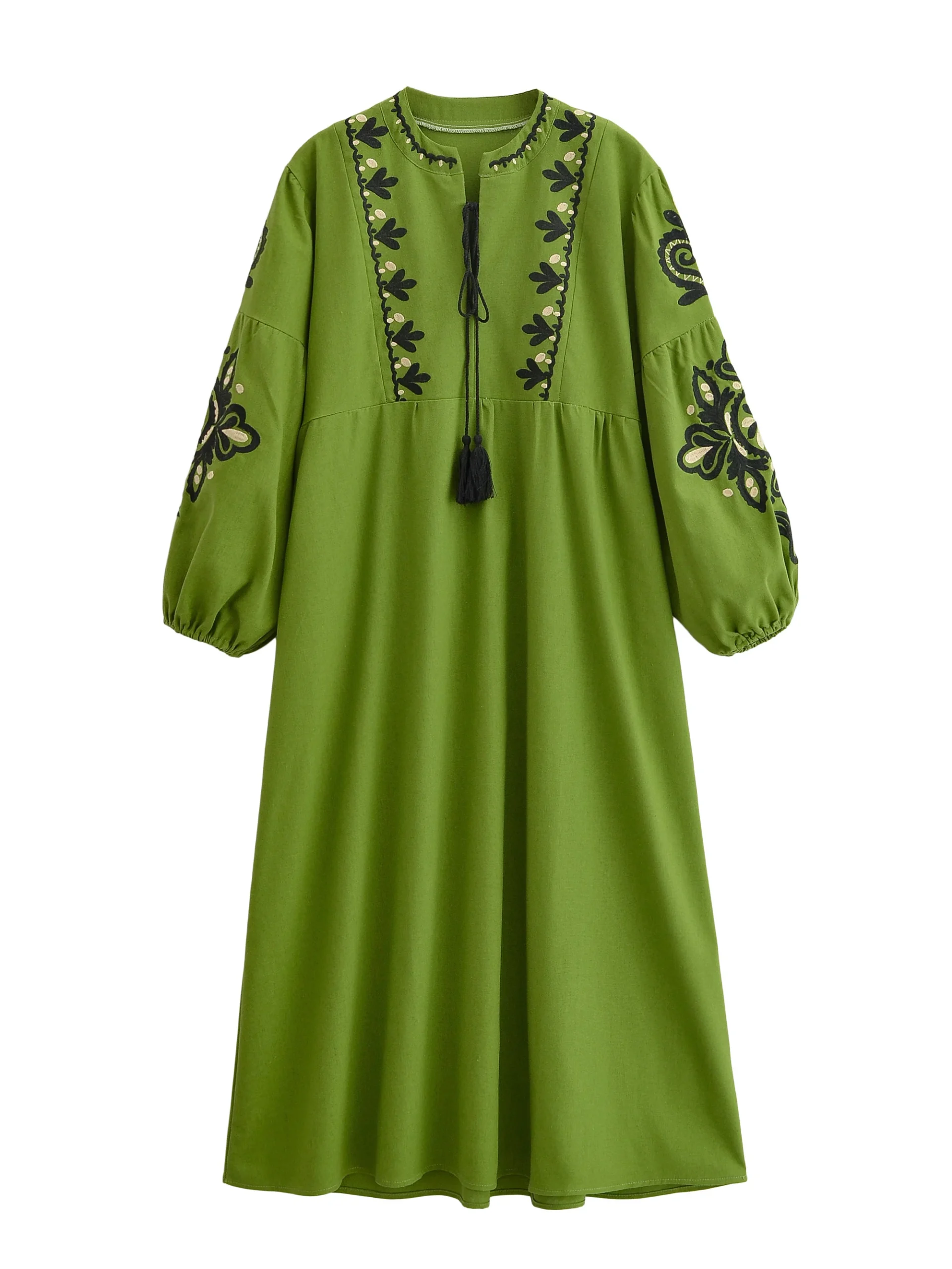 Vintage Chic Women Floral Emberoidery O-neck Lantern Sleeve Beach Bohemian Maxi Dresses Ladies Summer Boho Dress Vestidos - Image 8
