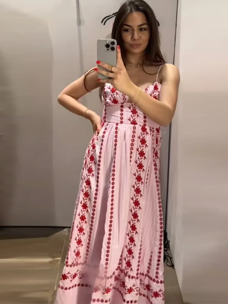 Sleeveless Women's Floral Print Maxi Dress Spaghetti Strap Sweetheart Neck Flowy Boho Vacation Dresses Summer New Cute Wear - Image 7