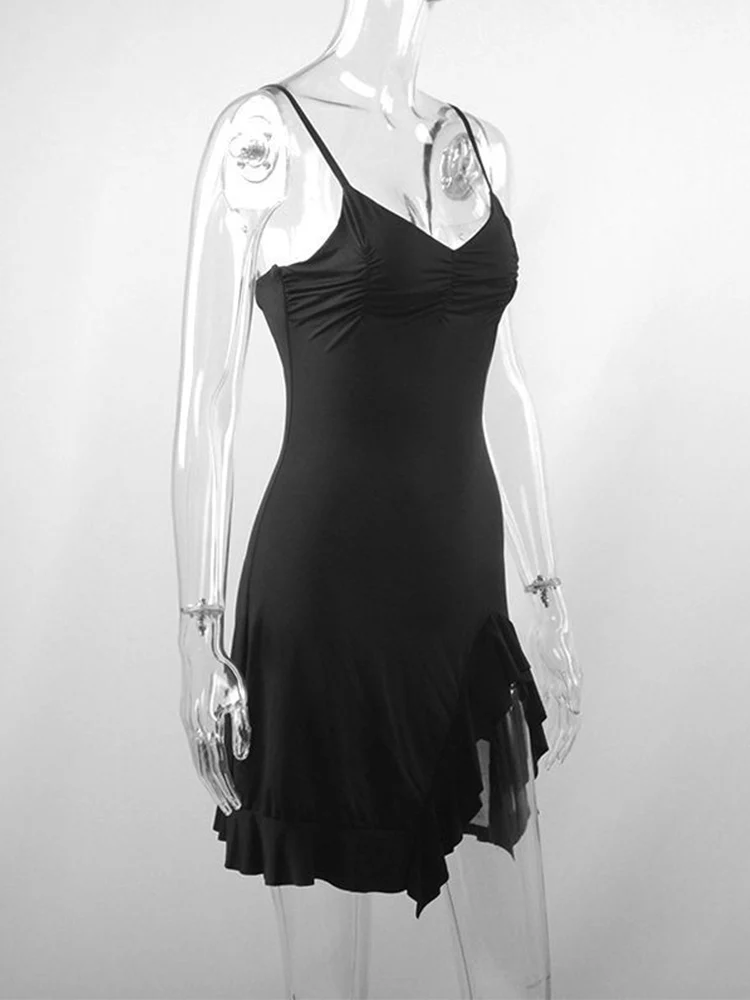 Summer Sexy Women's Sleeveless Mini Dress Backless Strap Black Bodycon Split A-Line Elegant Streetwear Party Wear - Image 6