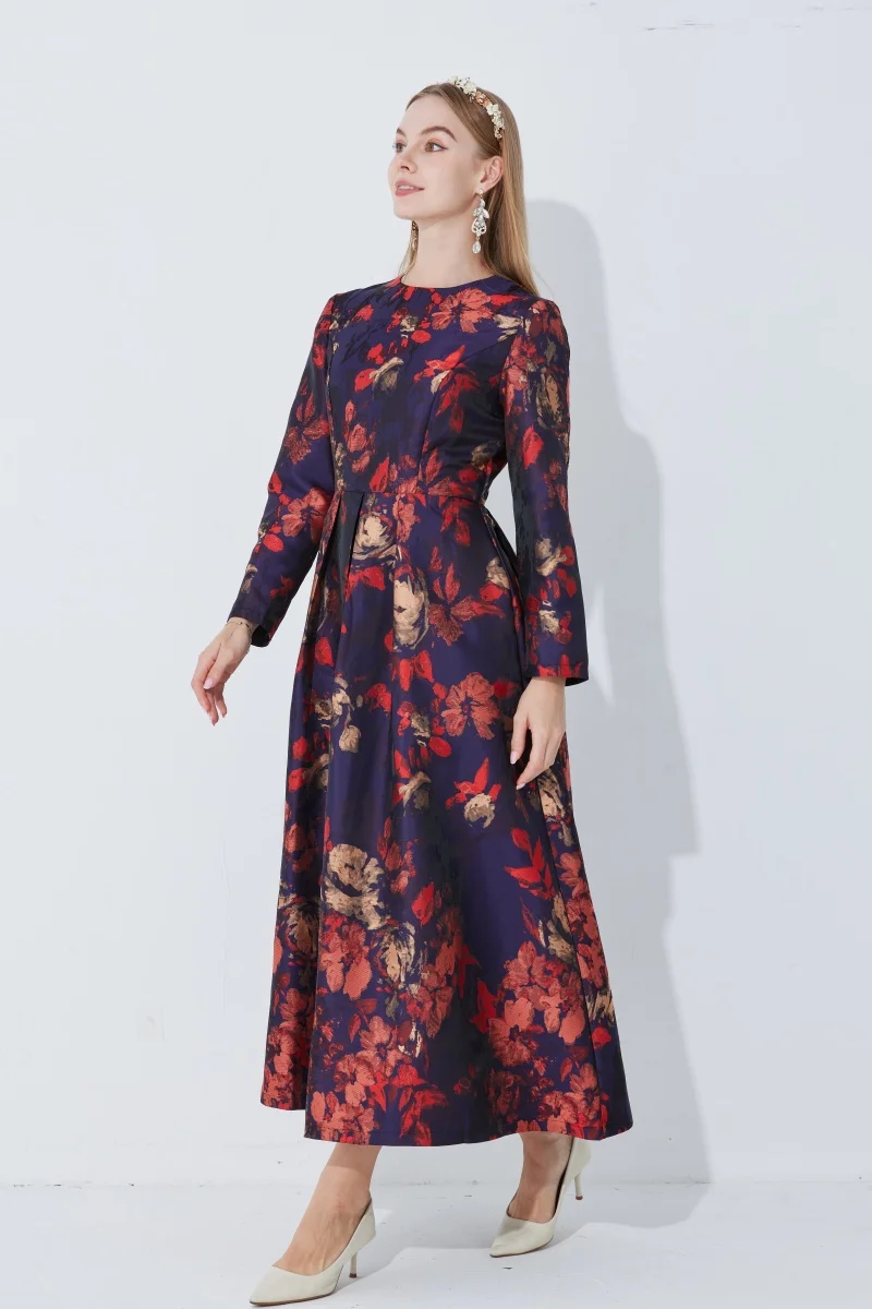 2025 Light Luxury High-End Plus Size Dress - Jacquard Round Neck Long Sleeve Tummy-Control Elegant Evening Gown - Image 5