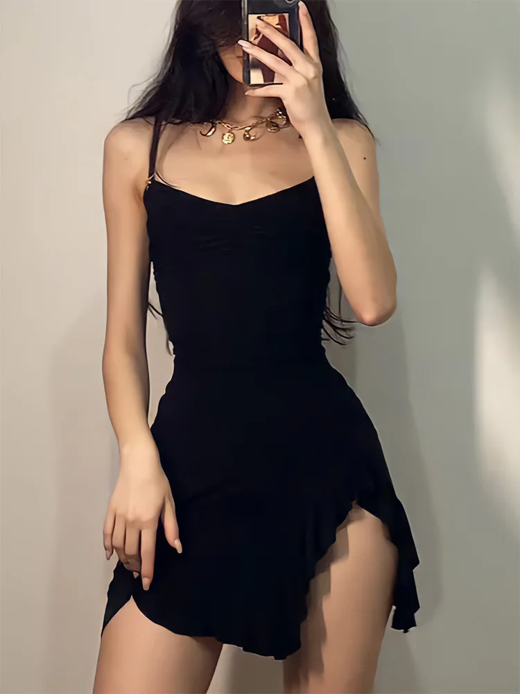 Summer Sexy Women's Sleeveless Mini Dress Backless Strap Black Bodycon Split A-Line Elegant Streetwear Party Wear - Image 2