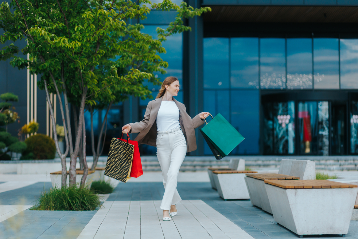 The Art of Elongated Luxury Visualizing the Elegant Woman Shopping Outdoors